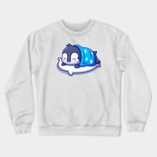 Cute Penguin Sleeping On Pillow With Blanket Crewneck Sweatshirt